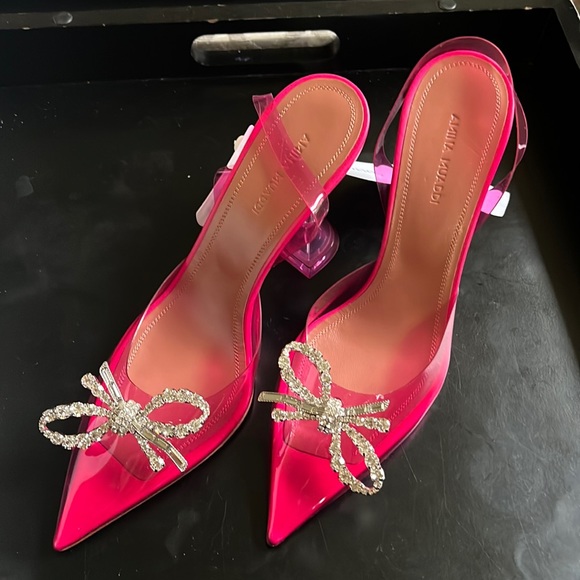 *** AMINA MUADDI *** 95mm cl plexi heel pvc lotus pink white crystal BRAND NEW